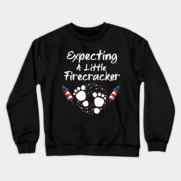 4th Of July Expecting a Little Firecracker Pregnancy Announcement Crewneck Sweatshirt by MarYouLi